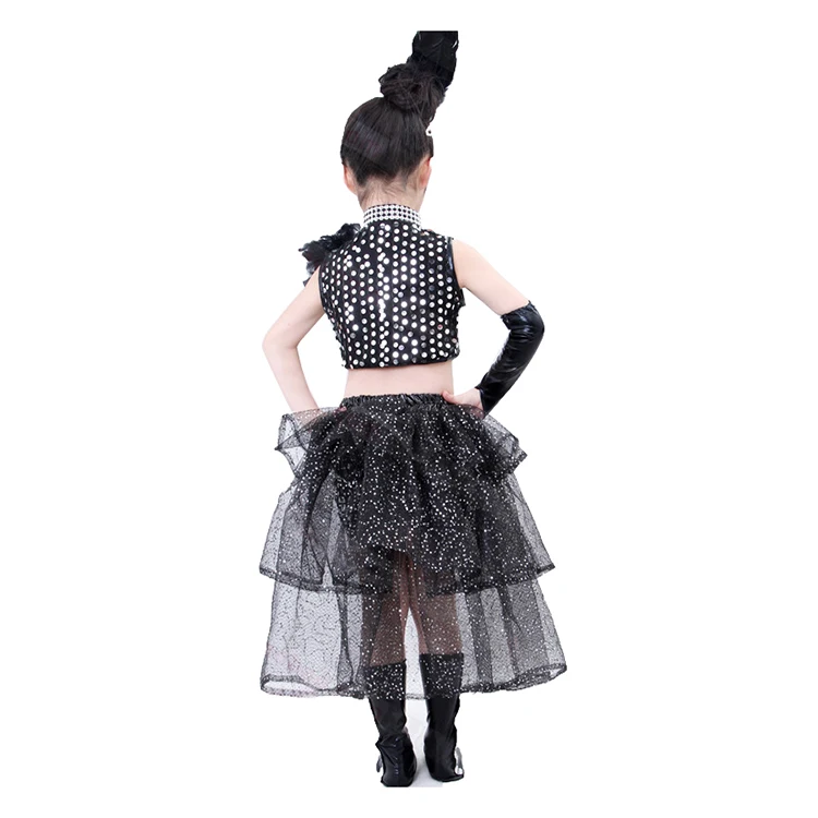 2019 New Girls\' Sequined Feather Jazz Dance Costume Ballroom Dress Hip-Pop dancwwear sequins mordern top+skirt 110-150cm