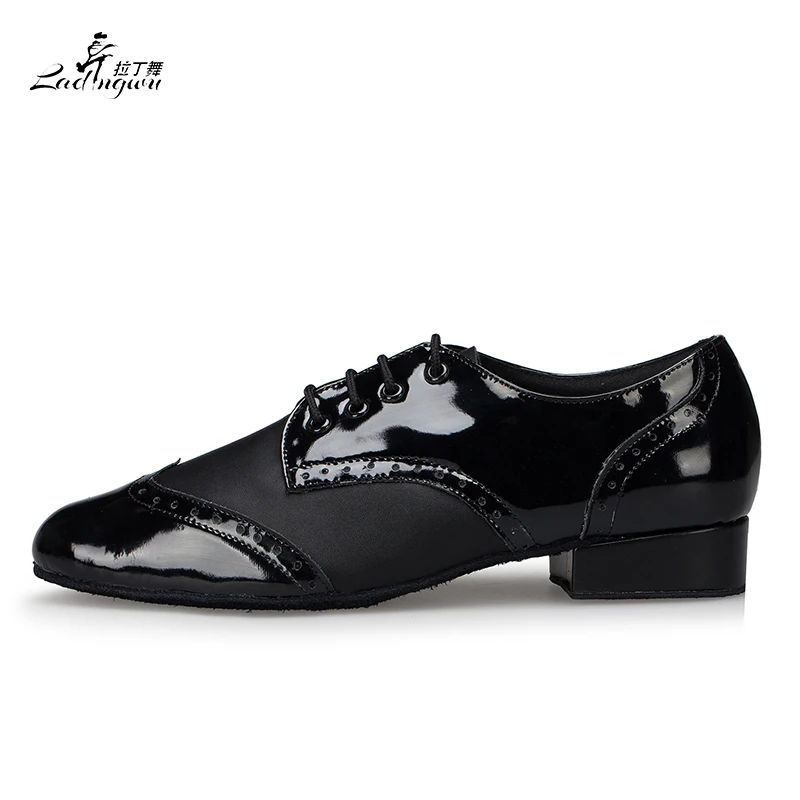 Ladingwu sapatos de dança latina, calçados masculinos de baixo macio para dança, preto/vermelho/preto, 2.5/4.5cm