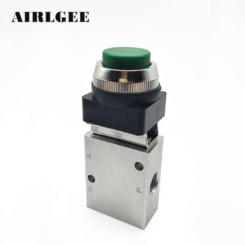 

High quality 1/4" PT(12.5mm) Thread JM-322PPL 2 Position 3 Way Green Push Button Pneumatic Air Mechanical Valve