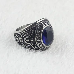 Blue CZ Crystal Men's Stainless Steel United States Military Army Ring US Size 7-15