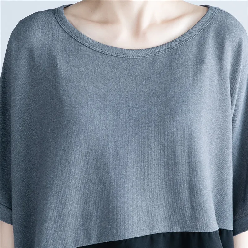 2022 New Summer Chiffon T-Shirt Patchwork Women Clothing Casual Oversized Irregular Basic Tops Female Casual Tee t Shirts X632