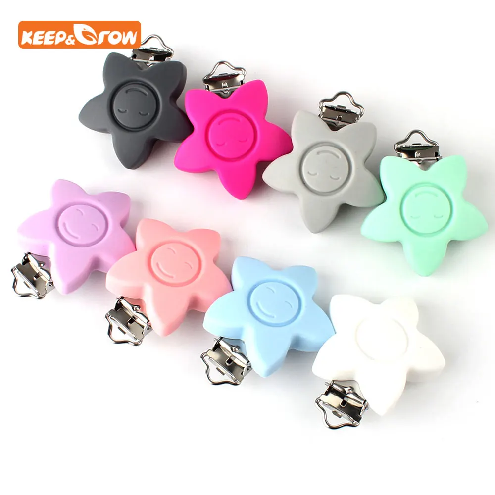 

Keep&grow 1PC Stars Pacifier Clip Smiling Silicone Bead Baby Clip Teething Accessories Clip Clasps Toy DIY Pacifier Chain Tool