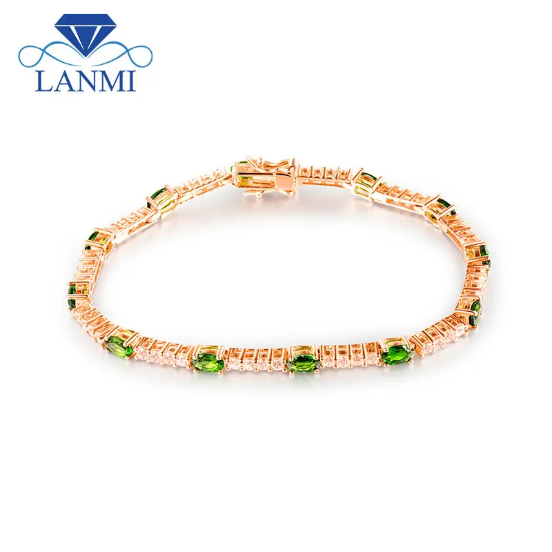 

LANMI Natural Oval 4x5mm Tsavorite Wedding Bracelet Real 18K Gold Diamond Engagement Green Gemstone Bracelets for Women Gift