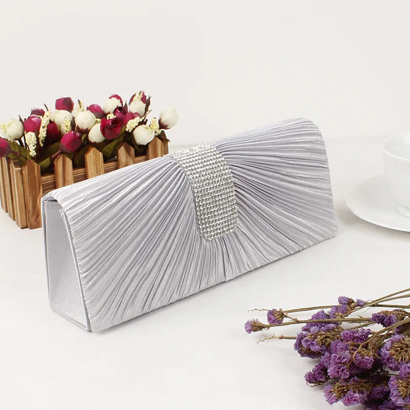 Women Satin Rhinestone Evening Clutch Bag Ladies Day Clutches Purses Chain Handbags Bridal Wedding Party Bolsas Purple XA311H