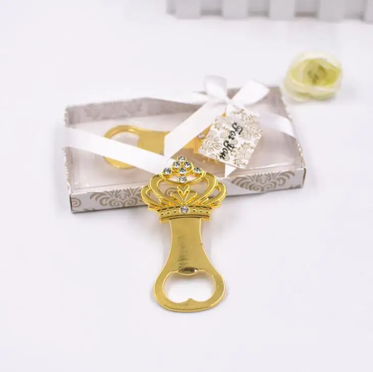 200pcs FREE SHIPPING+Gold Wedding Favors Bottle Opener Golden Crown Beer Openers Bridal Shower Party Giveaway For Guest SN114