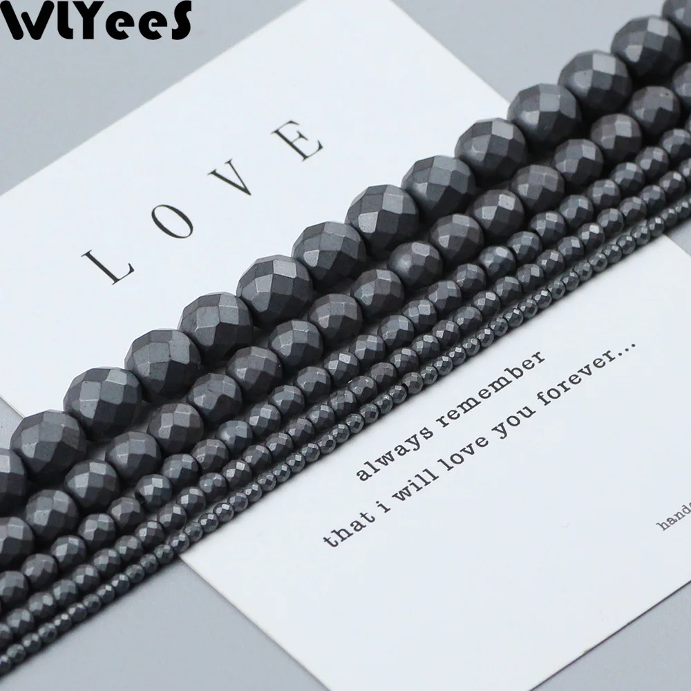 WLYeeS Polish Matte Faceted Round beads Black Hematite Natural Stone 2-10 mm Spacer Loose Beads for Jewelry Bracelet Making DIY