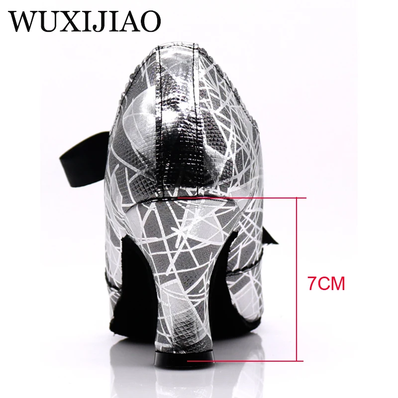 WUXIJIAO New PU Low Heels Black Shoes For Women Closed Toe Jazz Samba Teachers Dance Shoes Ballroom Salsa Latin Dance Shoes