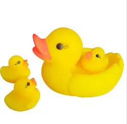 Brinquedos de banho de pato amarelo 4 tamanhos, simulação elástica de patos amarelos, brinquedos de banho divertido para bebês, brinquedos de banho para família