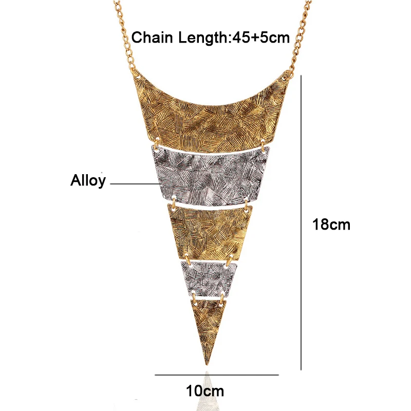 Maxi Triangle Necklaces Gold Silver Color Metal Africa Geometric Long Chain Pendant Bib Necklaces Collar for Women Female