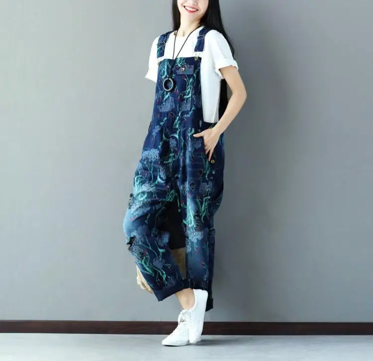 Miễn phí Vận Chuyển 2019 Mới In Hình Nữ Áo Liền Quần Denim Quần Jean Lưng Áo Liền Quần Liền Vớ Và Rompers Có Lỗ Plus Kích Thước Bộ Đồ Bay Jumpsuits Nữ