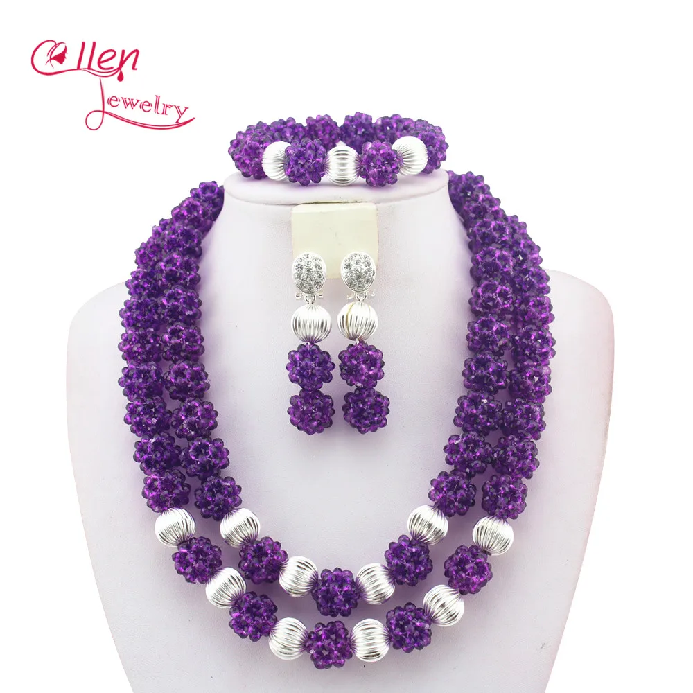 

Hotest 2019 Design Nigerian Wedding party beads African beads Jewelry Sets Crystal Balls African Beaded Jewelry Sets W9386