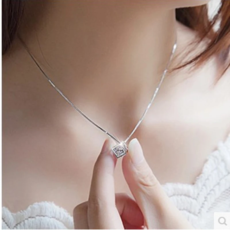 XIYANIKE Silver Color Necklace For Women Pendant Necklace Cube Crystal Necklace Summer Clothing Jewelry Accessory