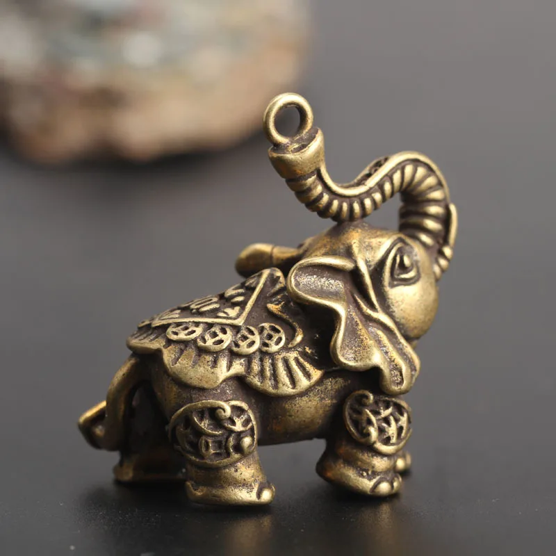 Copper Auspicious Elephant Keychain Pendant Vintage Brass Metal Animal Key Chains Ornaments Keyrings Pendants Key Rings Jewelry