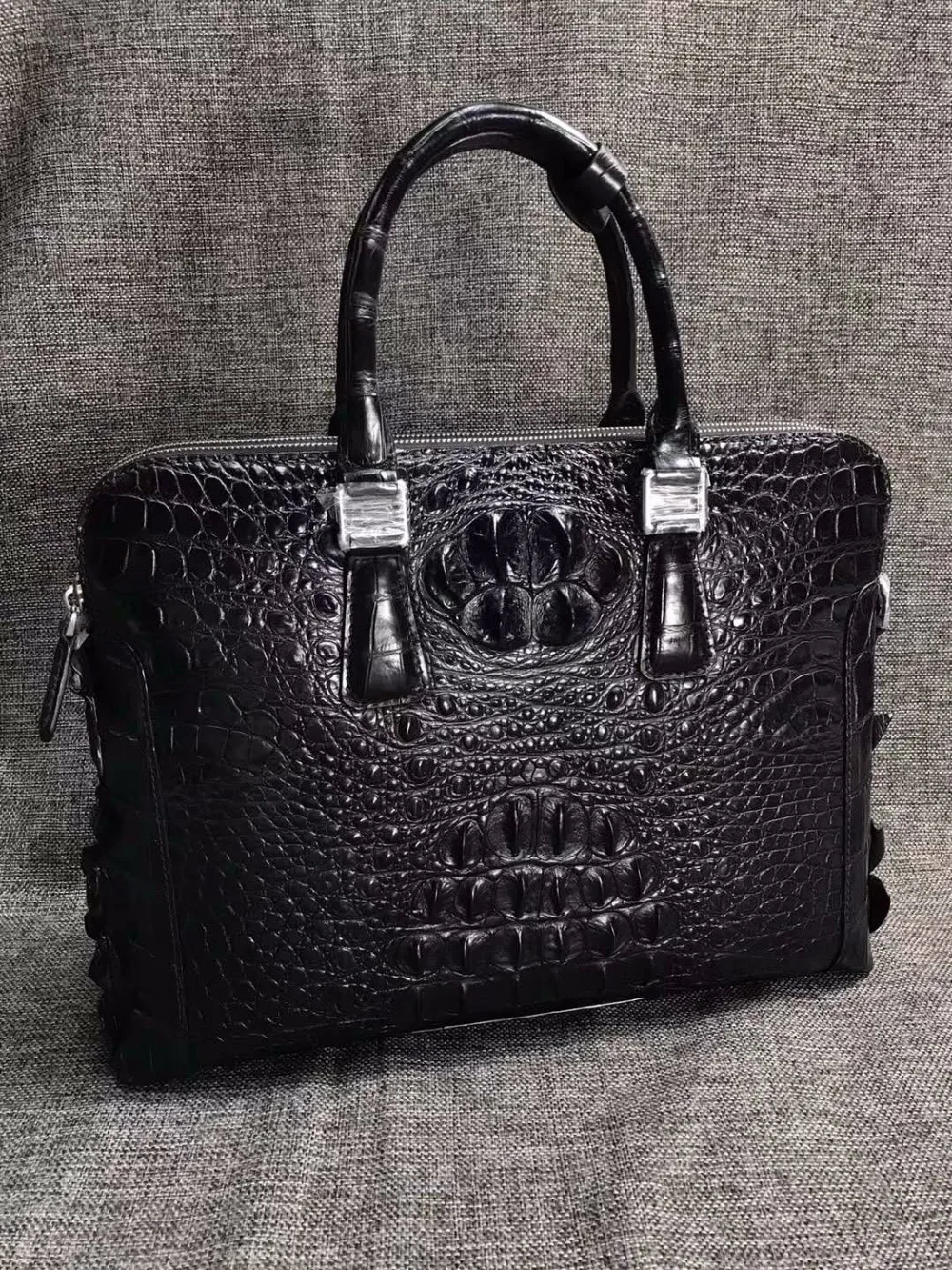 Bolso de negocios para hombre, maletín de piel de cocodrilo 2018 auténtica, para ordenador portátil, blanco, rojo, gris, con doble cremallera,