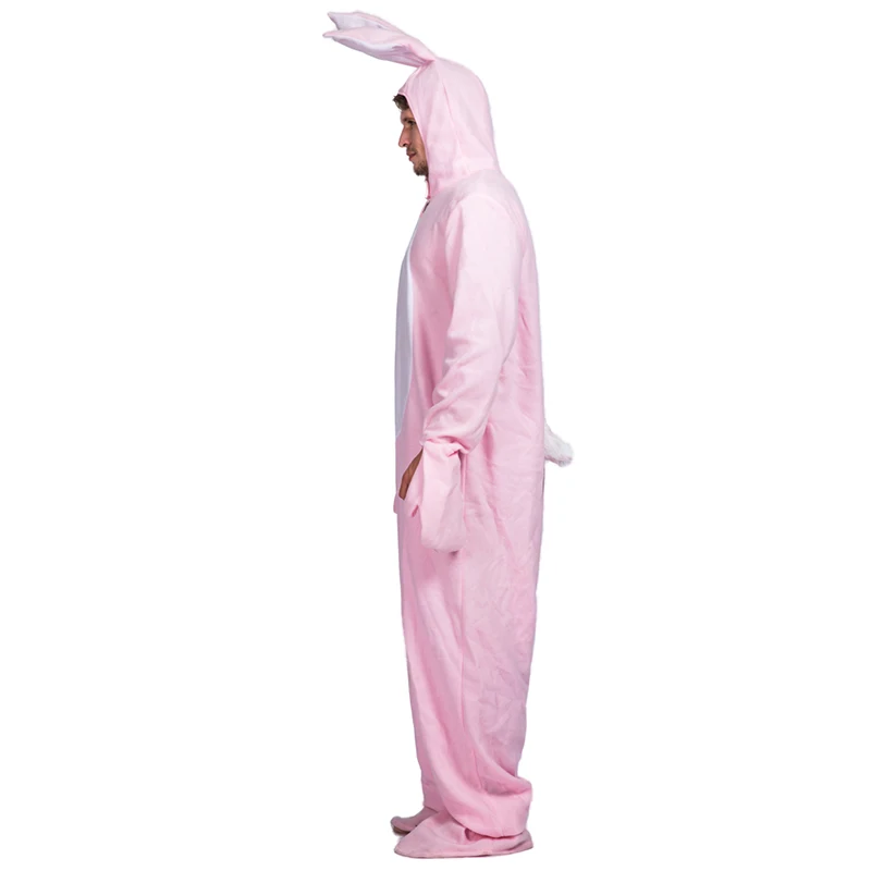 Eraspooky ผู้ชายสัตว์ Cosplay เทศกาลอีสเตอร์ Bunny Jumpsuit ฮาโลวีนเครื่องแต่งกายผู้ใหญ่สีชมพูกระต่ายชุด Carnival Fancy Dress