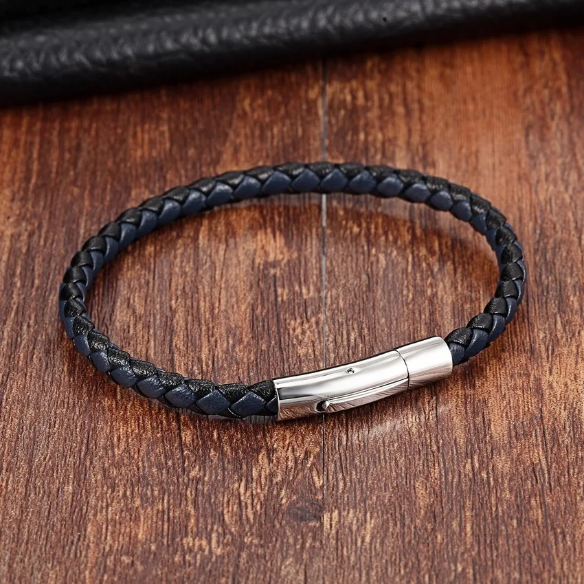 XQNI Fashion Stainless Steel Chain Charm Genuine Leather Bracelet Women Men Bracelets & Bangles Male Braid Jewelry Trendy Charm