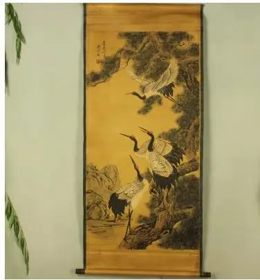 

Hand-painted Chinese paintings, picture crane of the Qing Dynast in China, free shipping