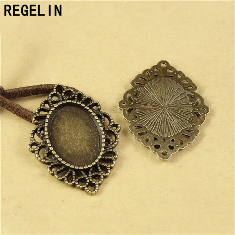 REGELIN wholesale Antique Tone zinc Alloy Hole 18*13 mm Pendant accessory 20pcs/lot Charm Tray jewelry findings