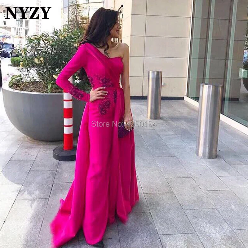 

NYZY E119 Satin One Long Evening Dress Fuchsia Formal Dress Women Elegant Robe Soiree Vestido galajurk