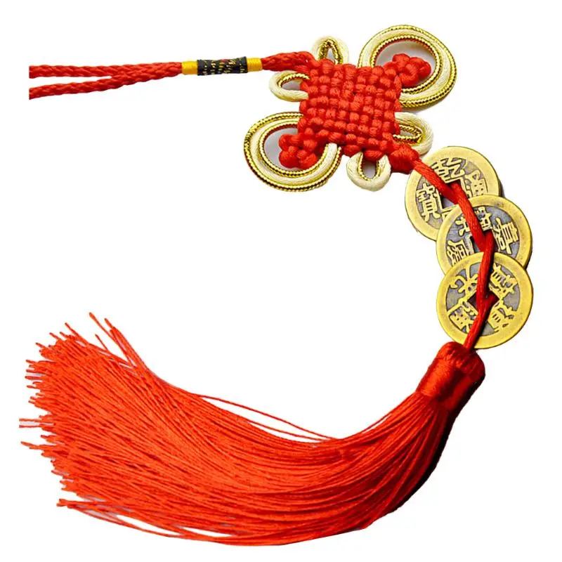 Chinese Knot Feng Shui Lucky Wealth 3/6/8/9/10 Coins For Home Car Hanging Tassel #314