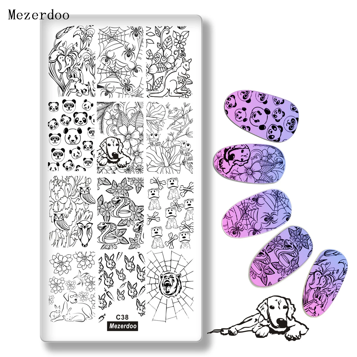 Animal Snake Design Nail Stamping Plate Cute Cat Dog Nail Art Stamp Image Template Stencil Stamping Polish DIY Tool C38