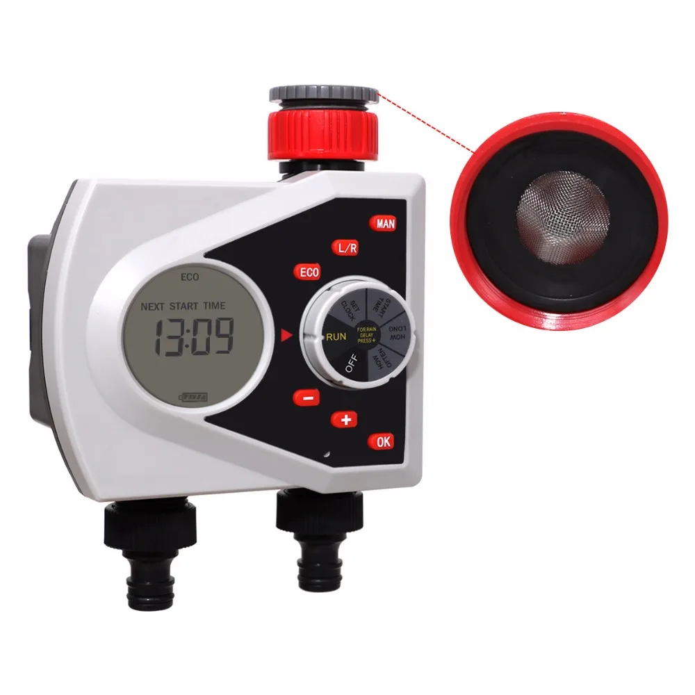 Two Outlets Garden Automatic Watering Timer Digital Electronic Solenoid Valve Sprinkler Timer Irrigation Controller System#21076