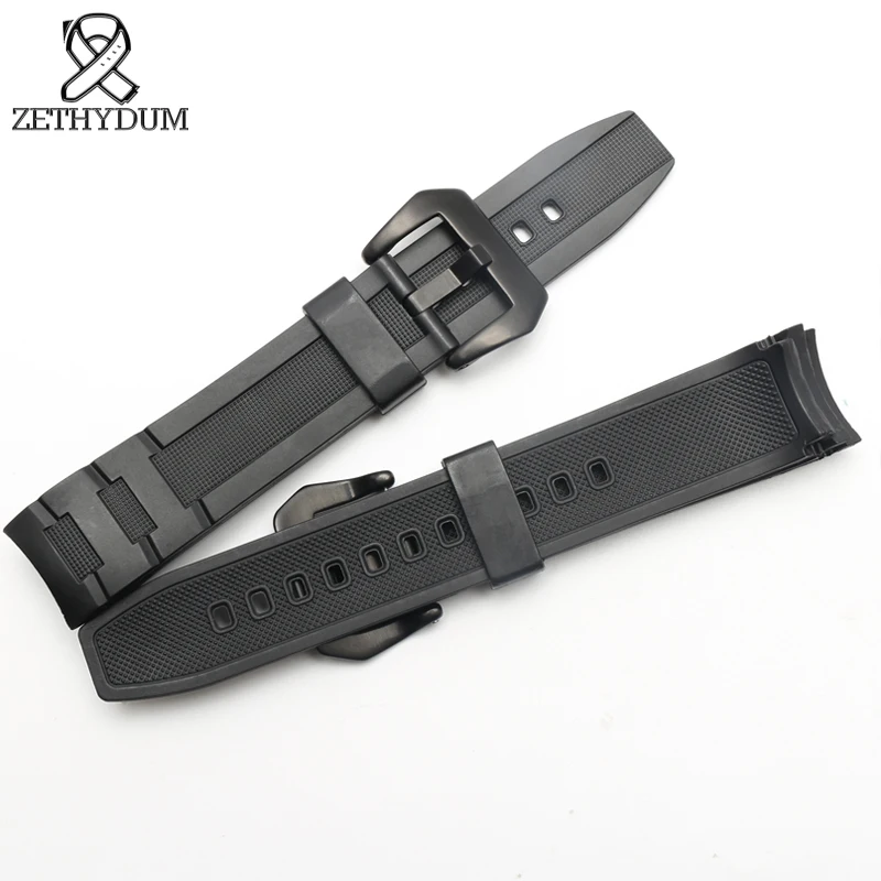 Rubber bracelet silicone resin watch strap 22mm waterproof watchband black Arc mouth for Casio EFR-516PB/EFR-516 watch band