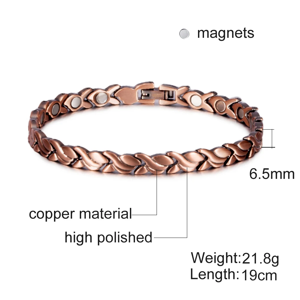 Vinterly Magnetische Puur Koperen Armbanden Voor Vrouwen 6.5Mm Vintage Keten Gezondheid Energie Magneet Artritis Pijnstilling Vrouwen Sieraden