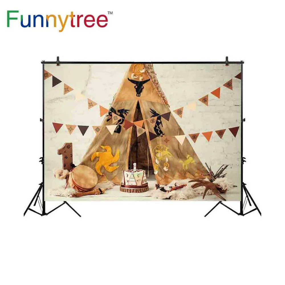 Funnytree ฉากหลังสำหรับสตูดิโอถ่ายภาพอินเดียเค้ก Smash Baby First Birthday เต็นท์พื้นหลัง Photobooth Photocall