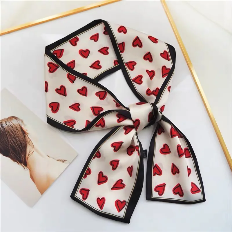 2019 Heart love Scarf Women Cute Hair Tie Band Kerchief Wrist Ribbons Fashion Head Neck Silk Satin Bag Scarfs long silk scarf