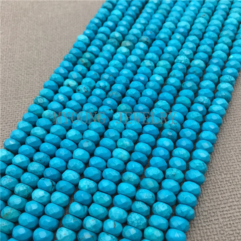 Blue Turquoises Beads,Faceted Flat Rondelle Beads,Natural Stone Beads For Jewelry Making, 5Strands/lot MY0150