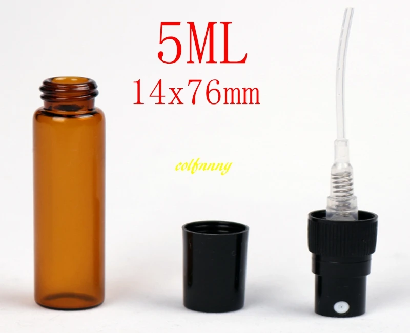 

1000pcs/lot Fast shipping 5ML Amber Glass Spray bottle brown Emtpy Refillable Perfume bottles With Plastic cap 14x76mm