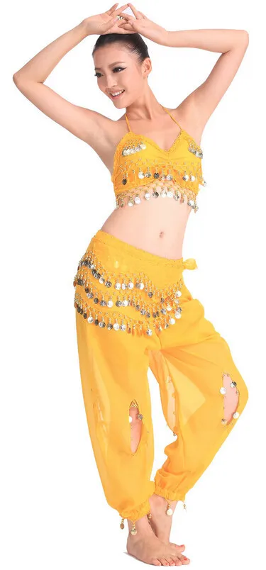 Promotion sale summer new Belly Dancing costume for women sexy bra top clothes+bloomers pant+waist chain belt 3pcs/set 9 colors