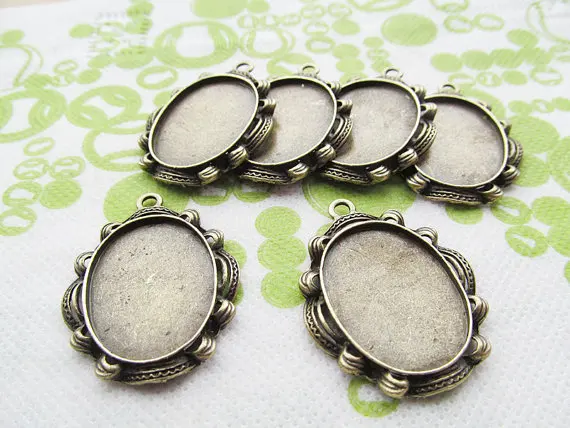 

50pcs Antique Bronze Oval Lace Border Base Setting Tray Bezel Pendant Charm/Finding,fit 23mmx30mm Cabochon/Cameo