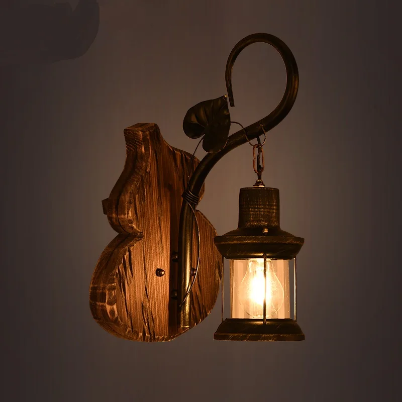 American retro Wall Lamps industrial iron lantern bar diffuse Cafe creative personality antique ship wood wall light LU71366