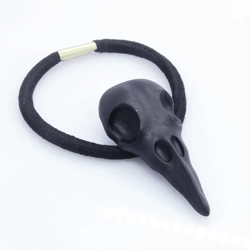 Punk Gothic Metal Crow Skull Hairband Pony Tail Holder Elastic Hair Rope Tie Headwear Women\'s Accessories