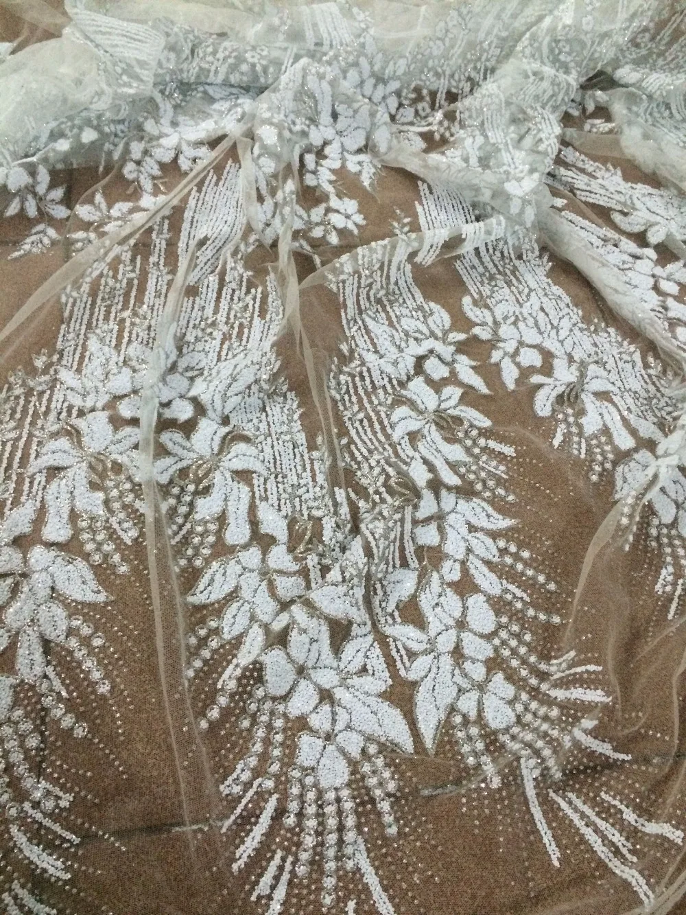 

Hand print glitter african india mesh tulle lace fabric fashion SYJ-112957 french net lace with glued glitter