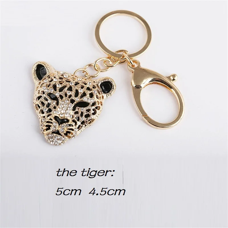 2024 Fashion Crystal Leopard head Rhinestone Tiger Keychain Women\'s bags Decoration Pendants Accessories Car keyrings Jewelry