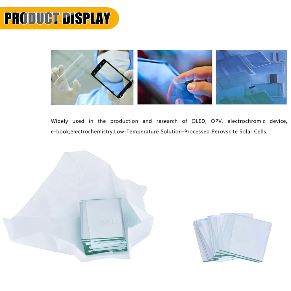 50X50X1.1Mm Ít Hơn 10 Ohm/Sq Bộ 50 Phòng Dẫn Điện Trong Suốt Kính Indi Tín ôxít ITO Kính Cường Lực Tráng Gương