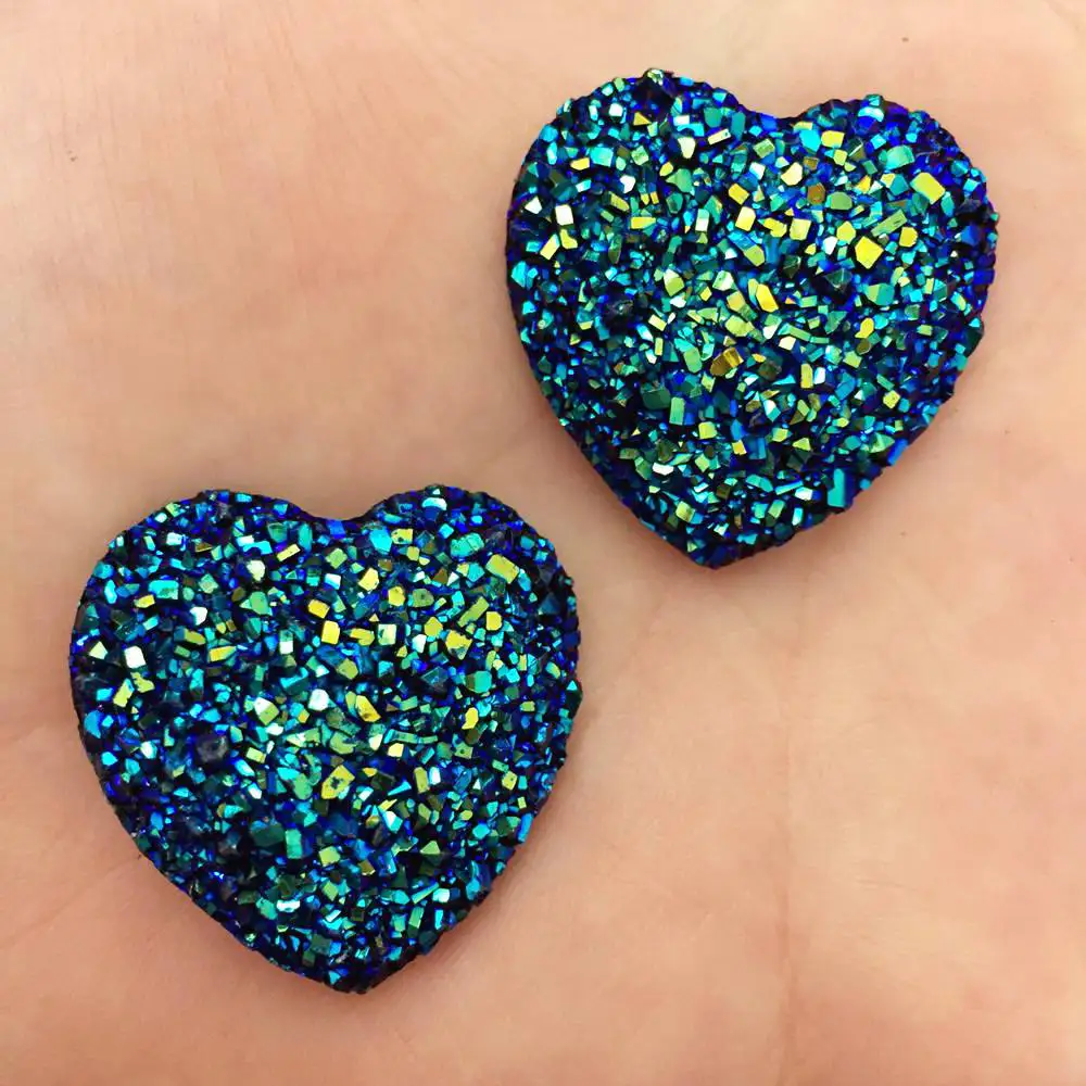 8pcs Bling AB Resin 30mm Ore Heart Flat Back Rhinestone Appliques DIY Wedding Scrapbook Accessories Craft W52