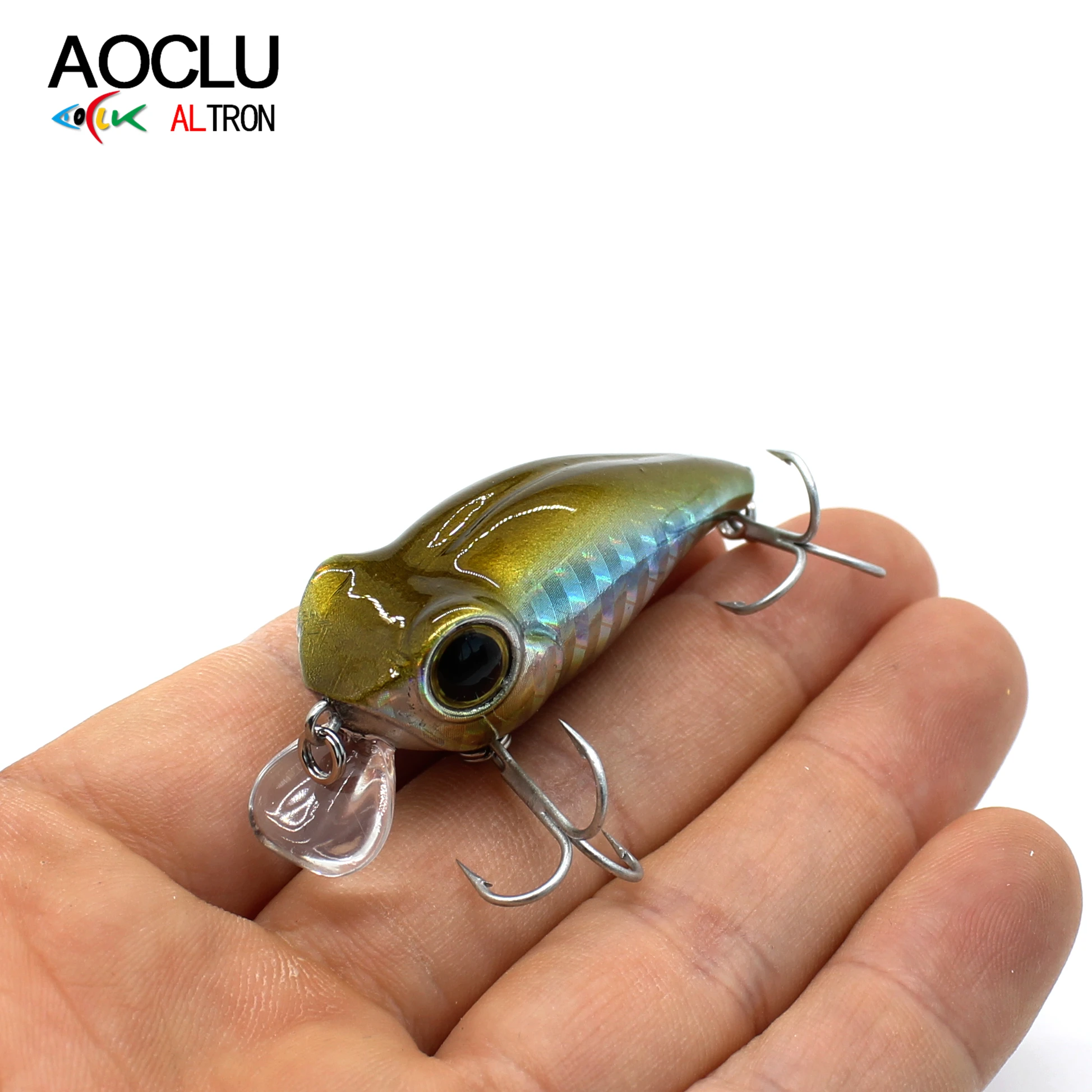 AOCLU-Floating Minnow Bait Crank, Moving Balls Rattle, Golden Fish Head, Bass Inshore VMC Hook, Deep Diving, 1.2m, 50mm, 5.7g