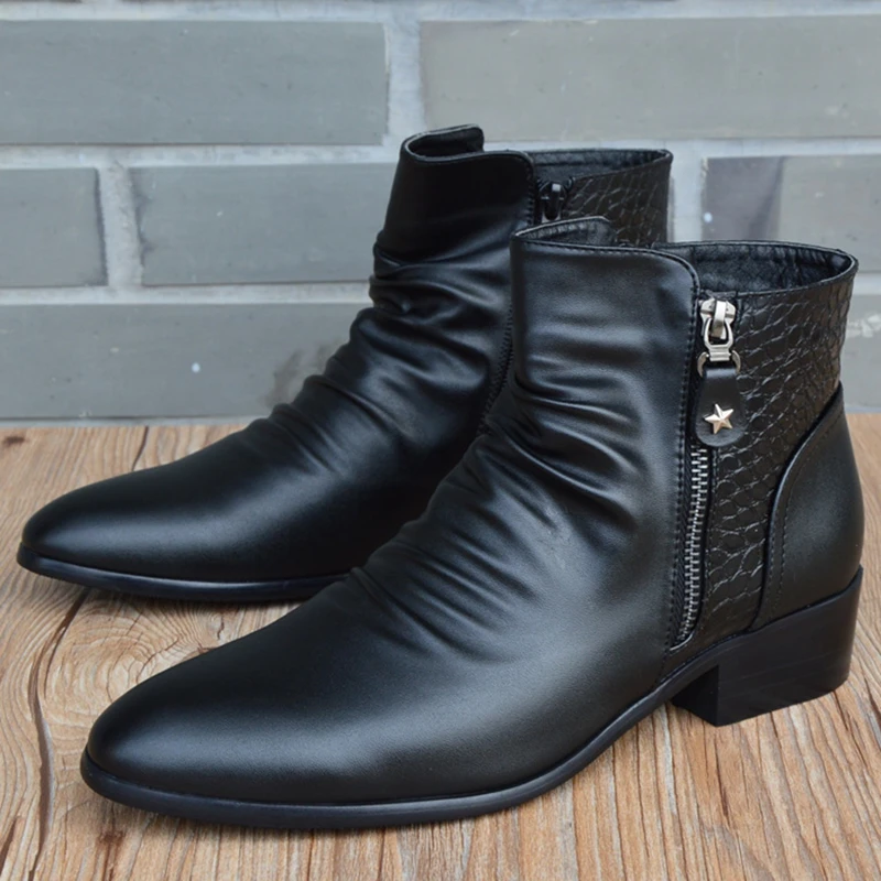 Bottines en cuir véritable pour homme, chaussures britanniques, chaudes, en peluche, décontractées, nouvelle mode, automne hiver