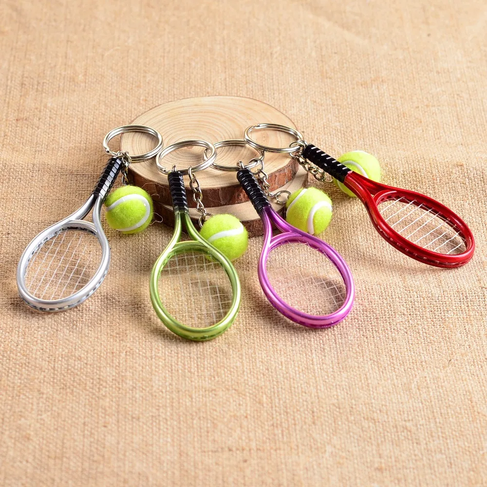 1PC Tennis Racket Keychain Cute Sport Mini  6 color Pendant Keyring Sports Metal Craft MY 006