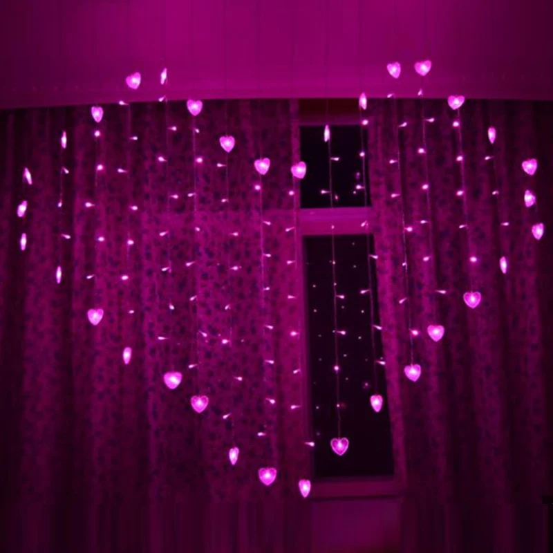 220V LED fairy string Heart Shape Curtain Light LED String Light Valentine's Day Wedding Window Garland Decoration Light Lamp