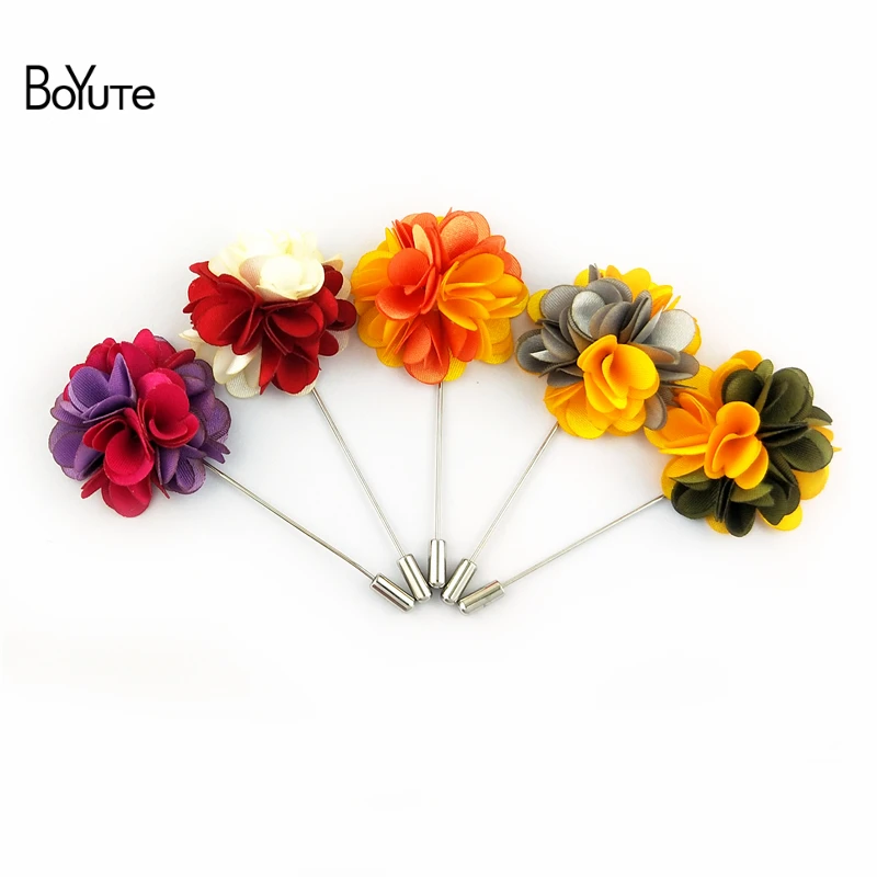 

BoYuTe (20 Pieces/Lot) High Quality Handmade Mixed Color Fabric Flower Men's Lapel Pin Wedding Groom Boutonniere Pins