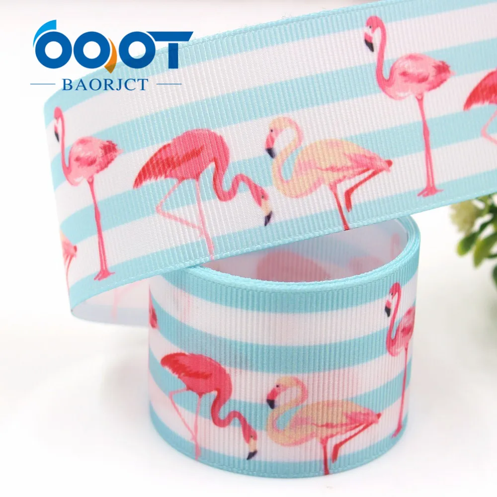 OOOT BAORJCT G-18623-566 38 mm 10 yards Flamingos Ribbons Thermal transfer Printed grosgrain Wedding DIY handmade material