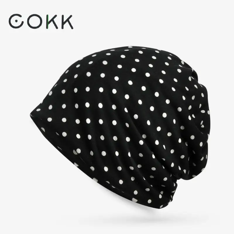 COKK Women\'s Beanie Hat Cotton Summer Dot Pattern Beanie Hats For Men Women Slouchy Beanies Skullies Hat Female Male Bone Gorros