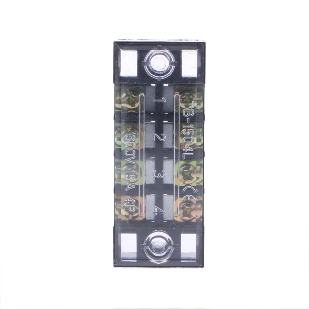 600V 15A 4 Positions Dual Rows Covered Barrier Screw Terminal Block Strip