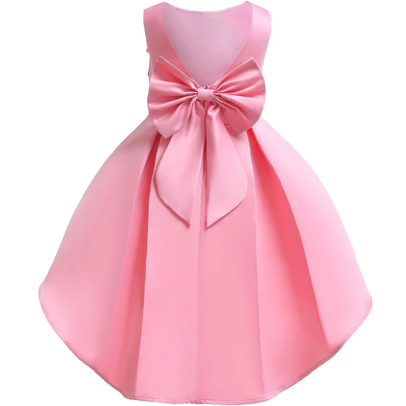 Beaded Girls Dress Informal Wedding Party Baby Girls Dresses Bow Princess Dress  Children Summer Kids Dresses For Girls Clothing