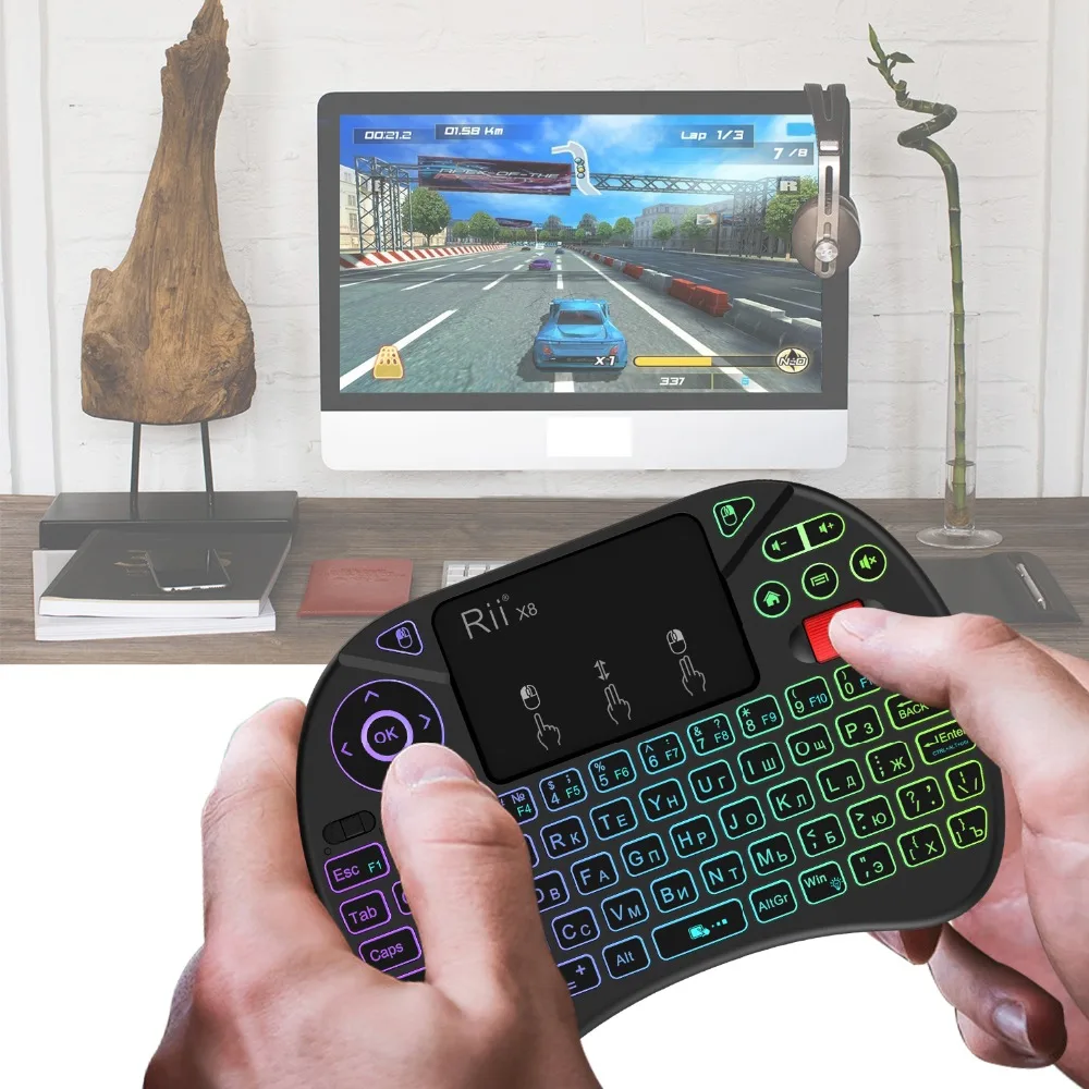 Mini teclado Rii X8 2,4 GHz teclado inalámbrico con panel táctil retroiluminado para PC/Android TV box/IPad